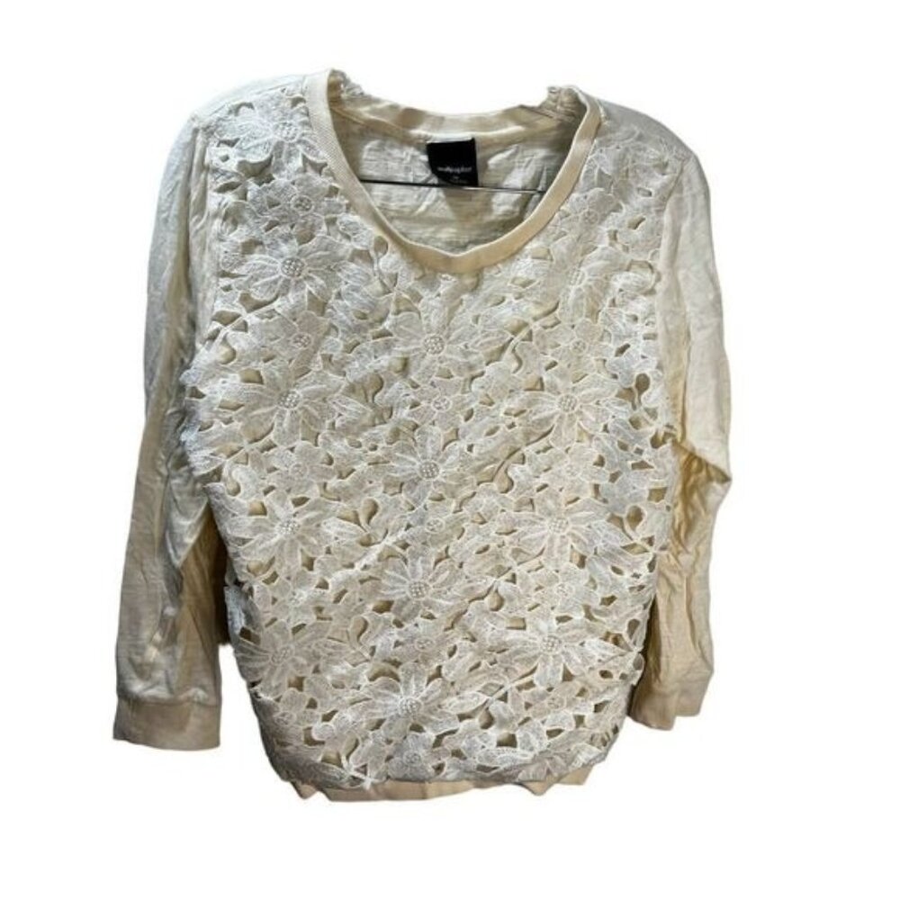 Wallpapher Floral Lace‎ Front Pullover Sweater MP